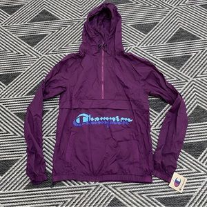 New Champion Purple Big Logo Windbreaker Anorak Pullover Jacket Small